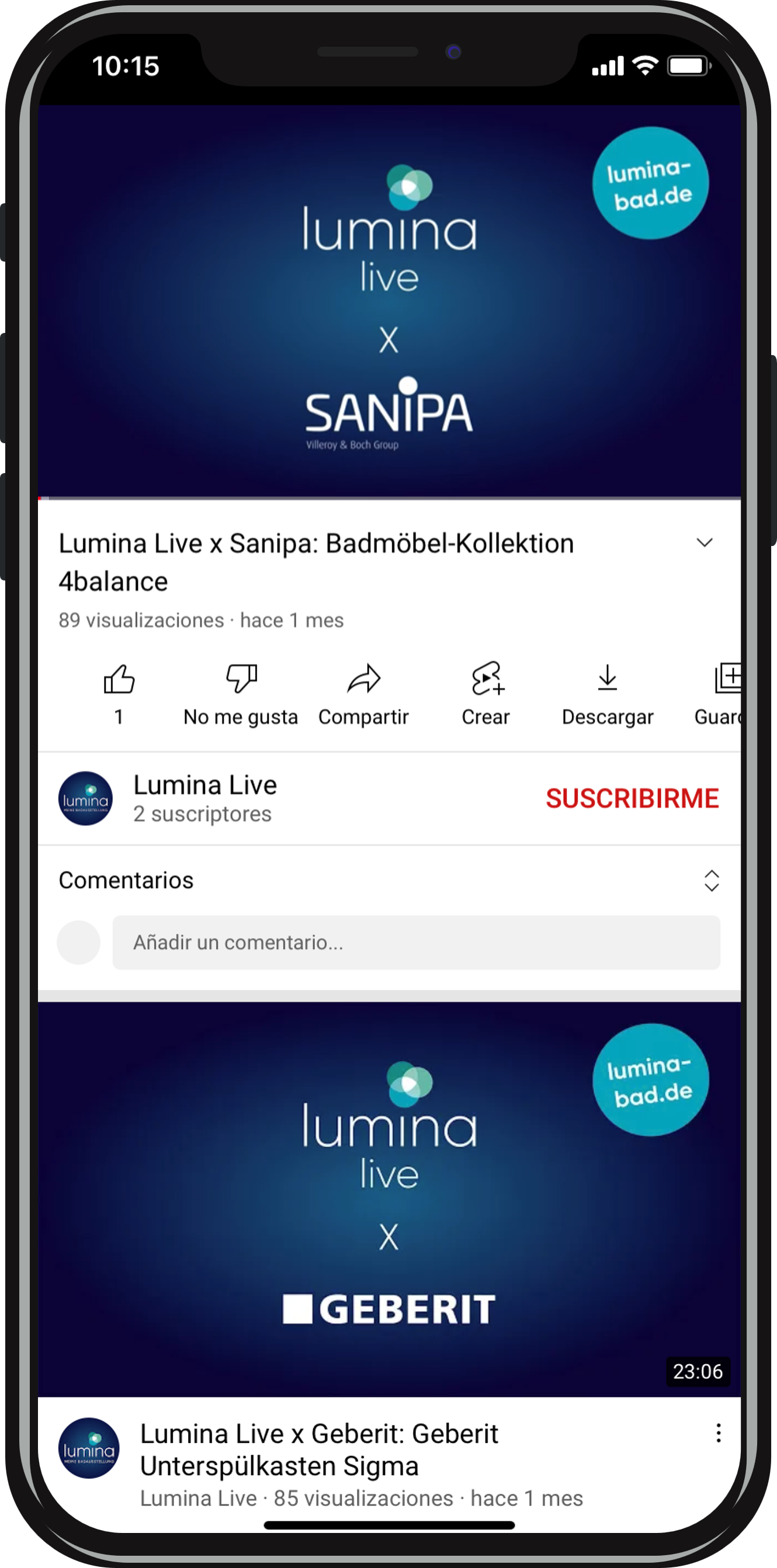Captura de pantalla de Lumina Live para la visualización del inventario digital